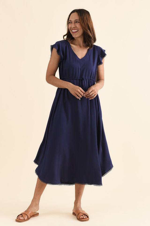 Libby Navy Midi Dress,Full Body,Brunette model,alt text|model:Cara image 7
