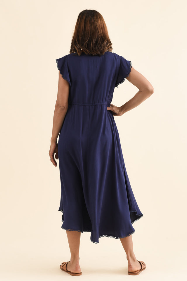 Libby Navy Midi Dress,Back,Brunette model,alt text|model:Cara image 5
