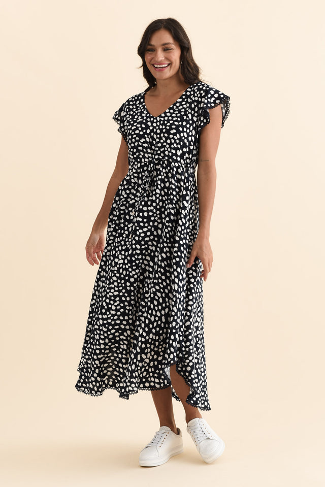 Libby Navy Spot Midi Dress,Brunette model,alt text|model:Brontie image 3