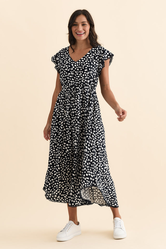 Libby Navy Spot Midi Dress,Brunette model,alt text|model:Brontie image 7