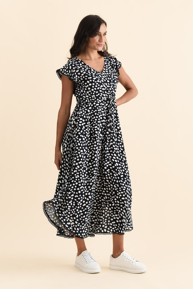 Libby Navy Spot Midi Dress,Brunette model,alt text|model:Brontie image 4