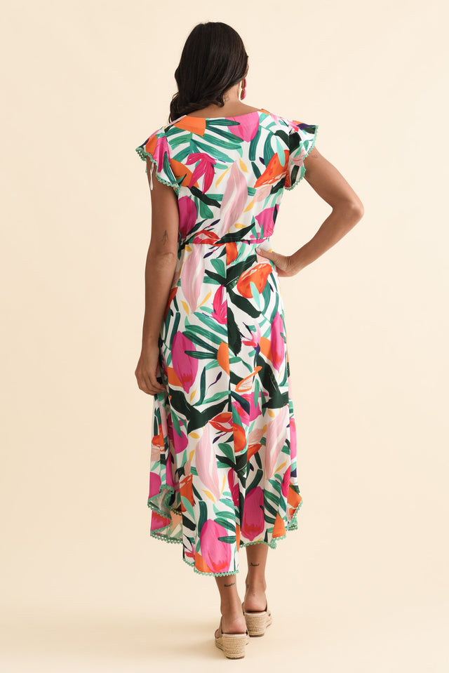 Libby Pink Flower Midi Dress,Brunette model,alt text|model:Brontie image 5