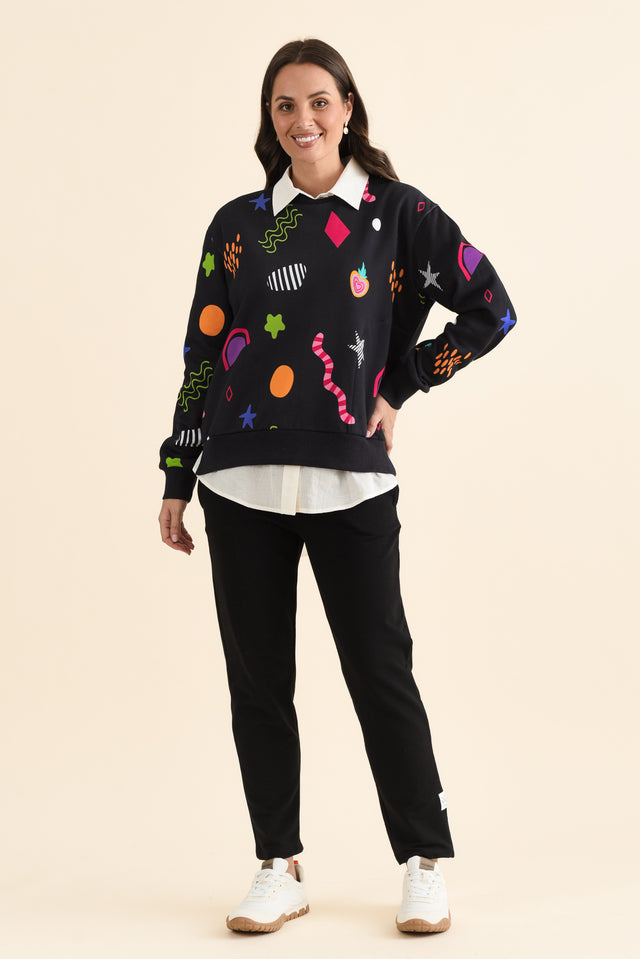 Licorice Galaxy Navy Cotton Sweatshirt,brunette model,Full Outfit,alt text|model:MJ image 6