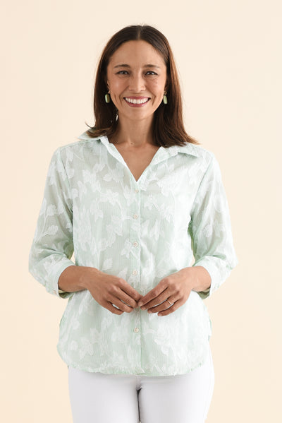 Lilah Green Garden Cotton 34 Sleeved Shirt