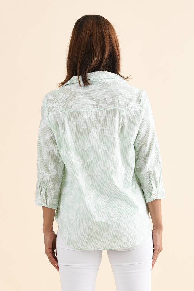 Lilah Green Garden Cotton 3/4 Sleeved Shirt,Back,Brunette model,alt text|model:Cara image 4