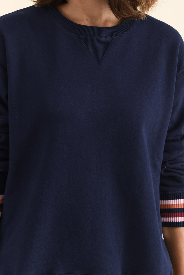 Lili Navy Fleece Trim Sweatshirt,Detail,Brunette model,alt text|model:Cara image 7
