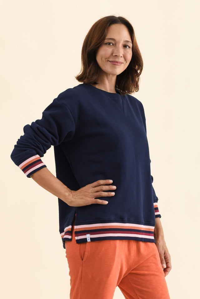 Lili Navy Fleece Trim Sweatshirt,Side,Brunette model,alt text|model:Cara image 5