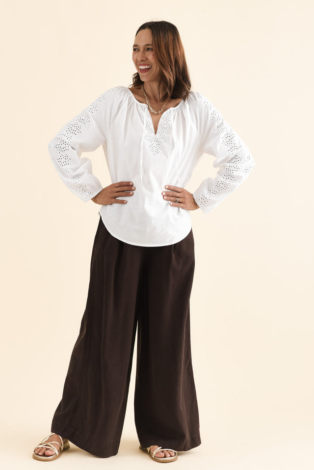 Liliana White Cotton Tie Top,Full Body,Brunette model,alt text|model:Cara image 2