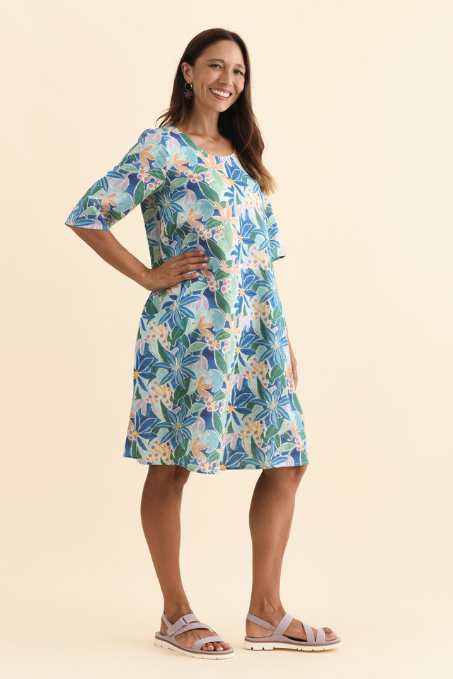 Lilibet Blue Garden Cotton Pocket Dress,Brunette model,alt text|model:Cara image 5