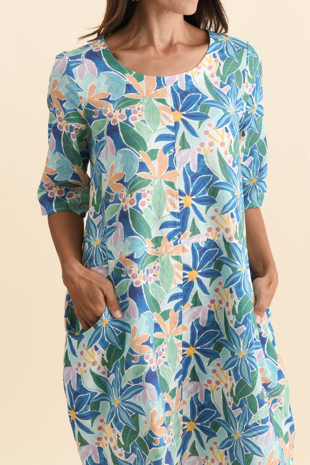 Lilibet Blue Garden Cotton Pocket Dress,Brunette model,alt text|model:Cara image 7