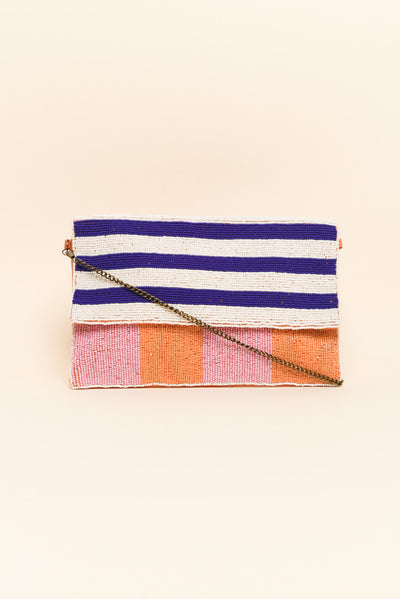 Lilibet Blue Stripe Beaded Clutch