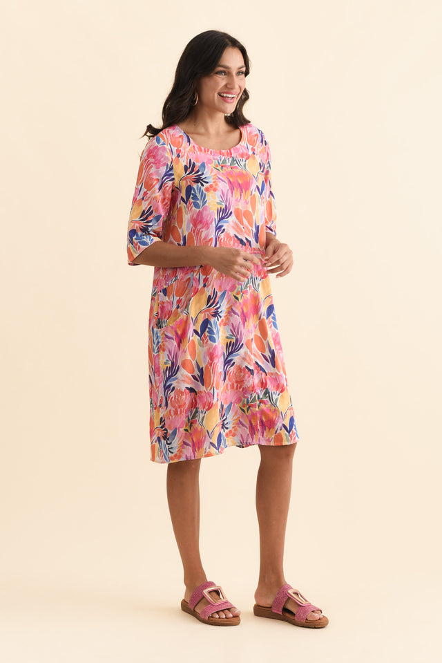 Lilibet Orange Flower Cotton Pocket Dress,Brunette model,alt text|model:Brontie image 5