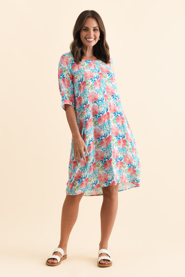 Lilibet Pink Flower Cotton Pocket Dress,Brunette model,alt text|model:MJ image 7