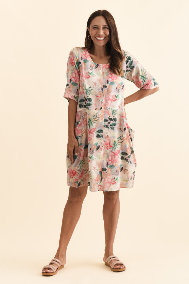 Lilibet Pink Wildflower Cotton Pocket Dress,Brunette model,alt text|model:Cara image 8