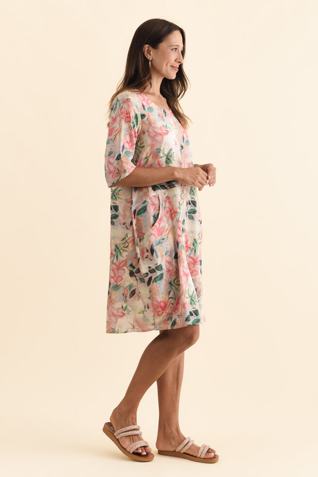 Lilibet Pink Wildflower Cotton Pocket Dress,Brunette model,alt text|model:Cara image 5