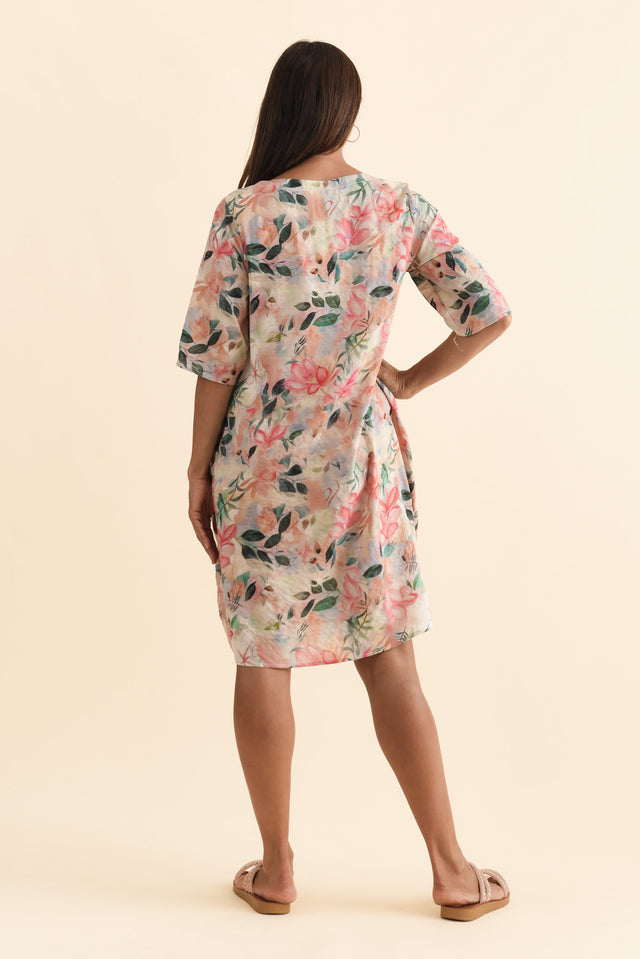 Lilibet Pink Wildflower Cotton Pocket Dress,Brunette model,alt text|model:Cara image 6