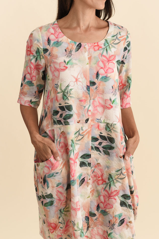 Lilibet Pink Wildflower Cotton Pocket Dress,Brunette model,alt text|model:Cara image 7