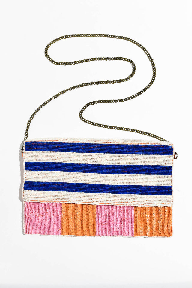Lilibet Blue Stripe Beaded Clutch