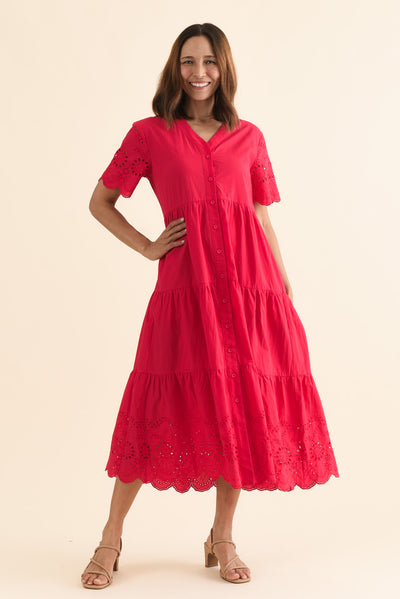 Lilith Red Embroidered Cotton Dress