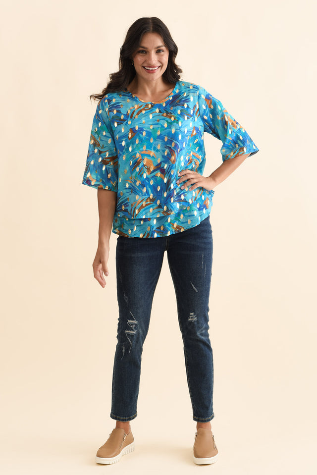 Liora Aqua Burst Foil Layered Top,Brunette model,alt text|model:Brontie image 7