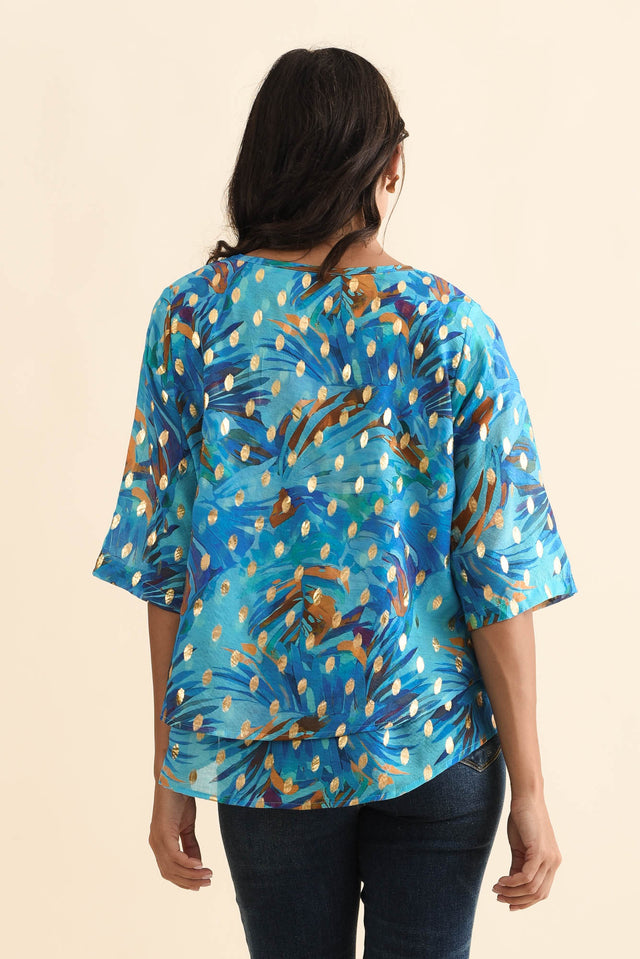 Liora Aqua Burst Foil Layered Top,Brunette model,alt text|model:Brontie image 5