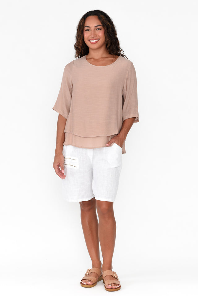 Liora Beige Cotton Blend Layered Top