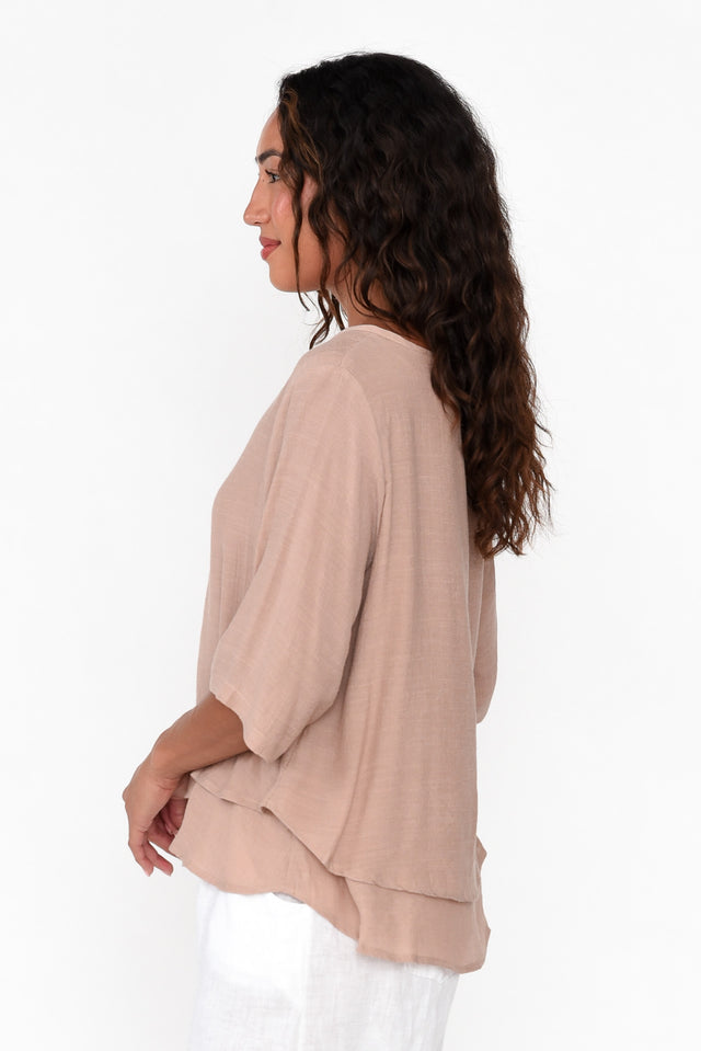 Liora Beige Cotton Blend Layered Top