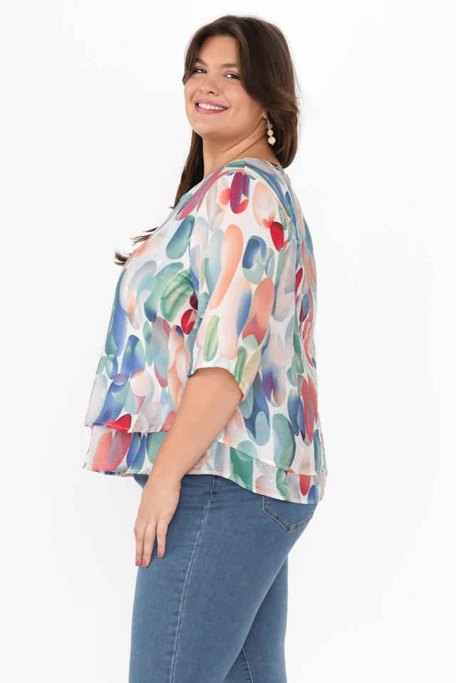 Liora Blue Abstract Layered Top,Brunette model,alt text|model:Gabby image 9