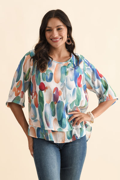 Liora Blue Abstract Layered Top