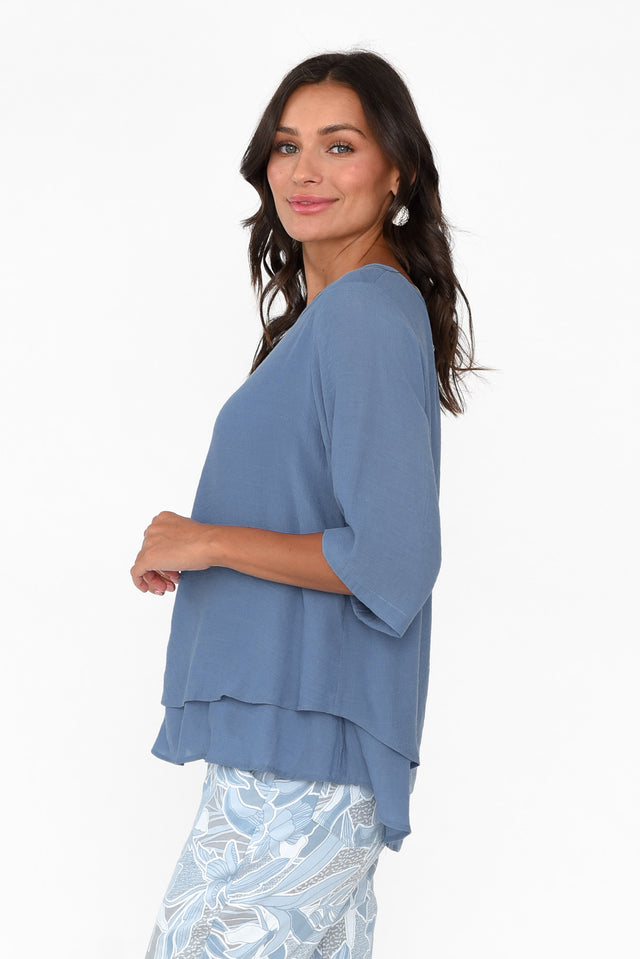 Liora Steel Cotton Blend Layered Top