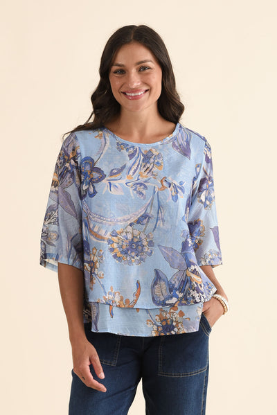 Liora Blue Meadow Layered Top