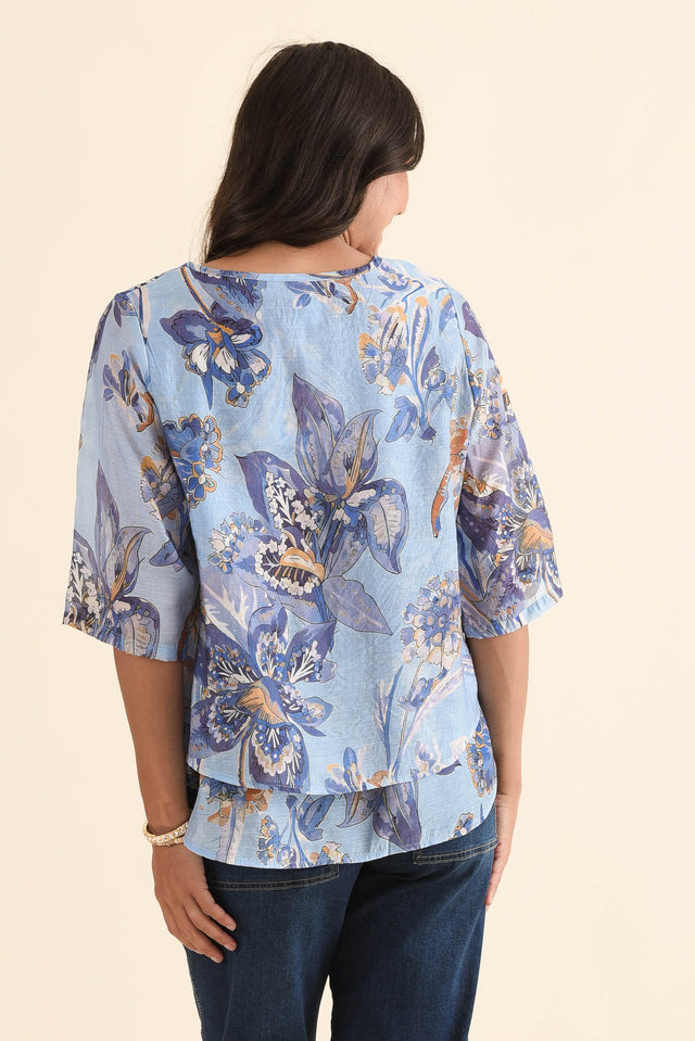 Liora Blue Meadow Layered Top,Back,Brunette model,alt text|model:Brontie image 4