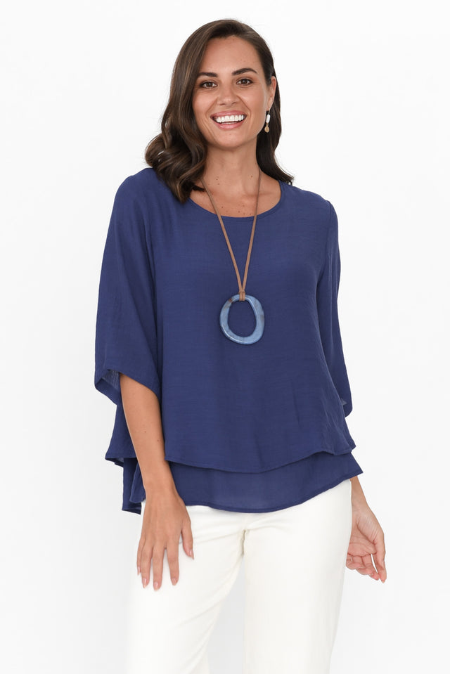 Liora Cobalt Cotton Blend Layered Top neckline_Round