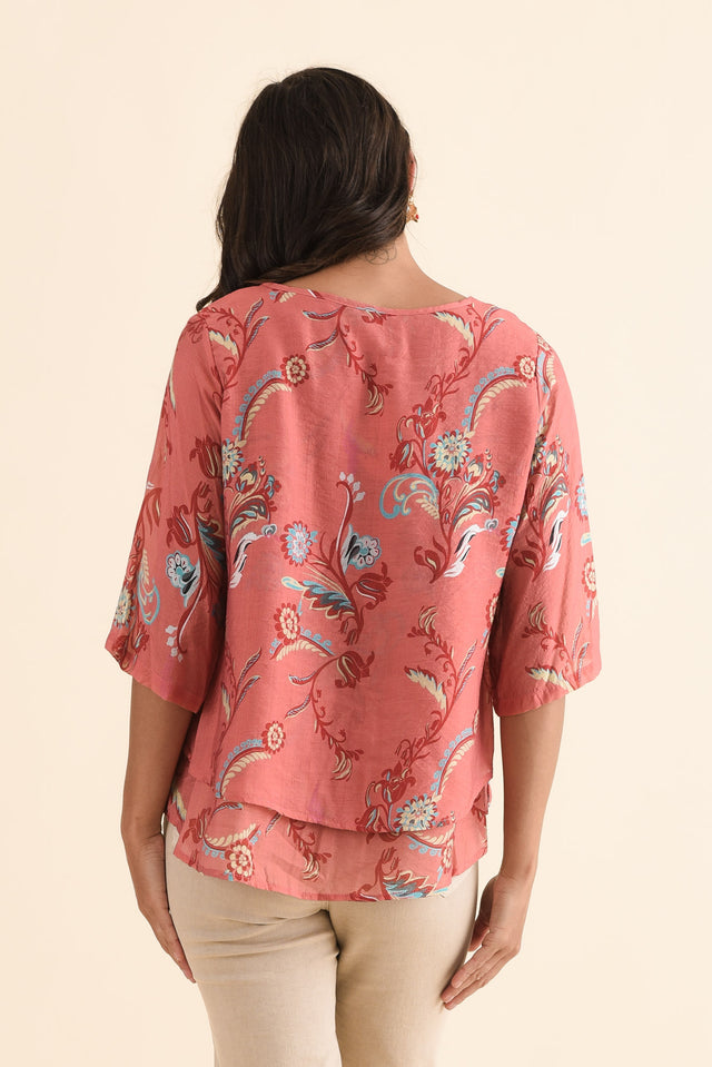 Liora Coral Floral Layered Top,Back,Brunette model,alt text|model:Brontie image 4