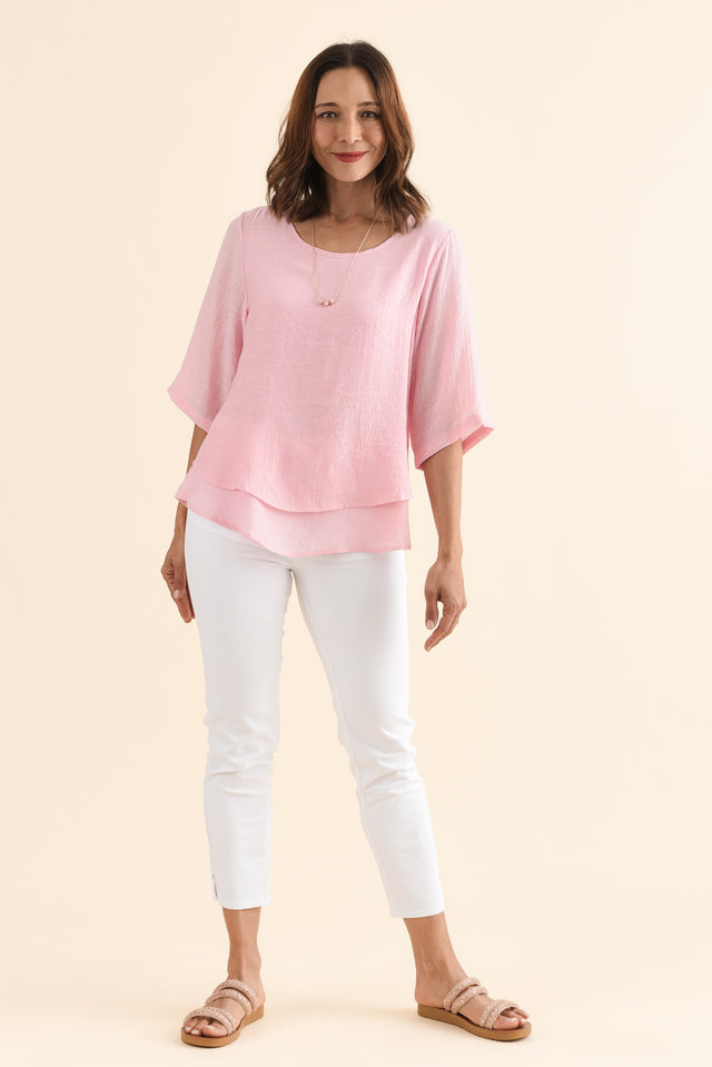 Liora Light Pink Layered Top,Full Body,Brunette model,alt text|model:Cara image 6
