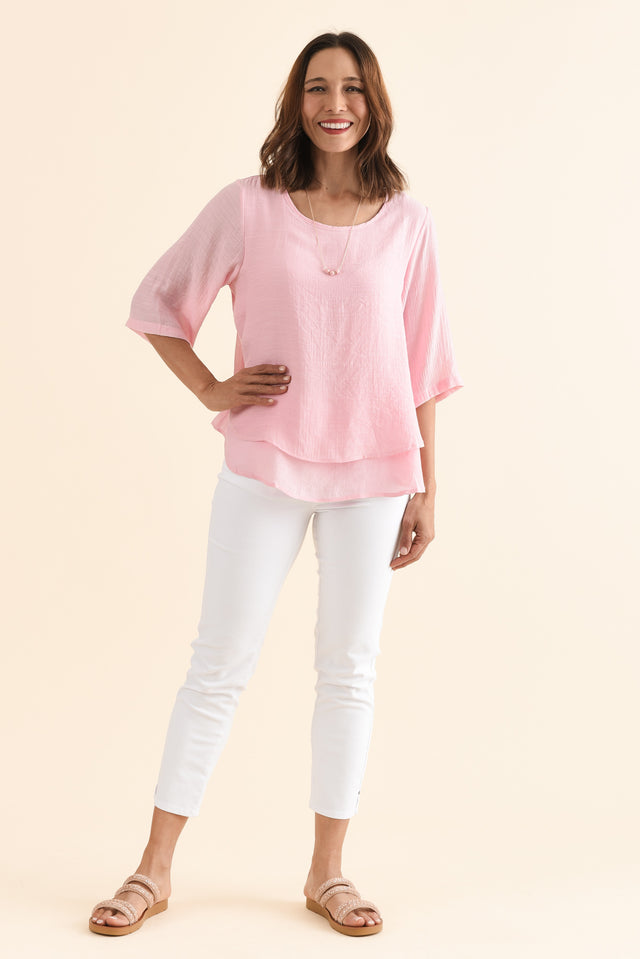 Liora Light Pink Layered Top,Full Body,Brunette model,alt text|model:Cara