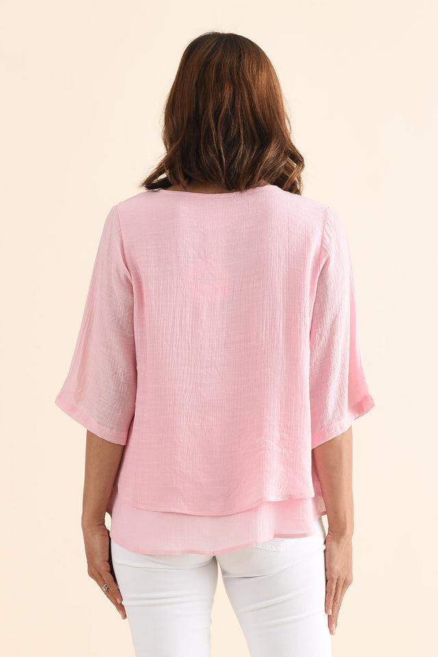 Liora Light Pink Layered Top,Back,Brunette model,alt text|model:Cara image 4