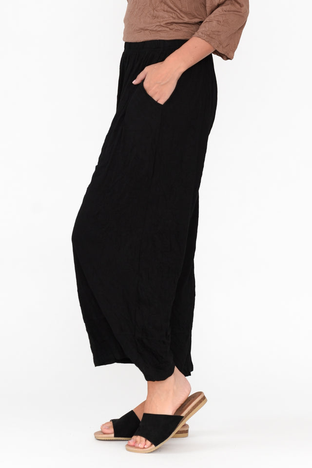 Lira Black Crinkle Cotton Wide Leg Pants