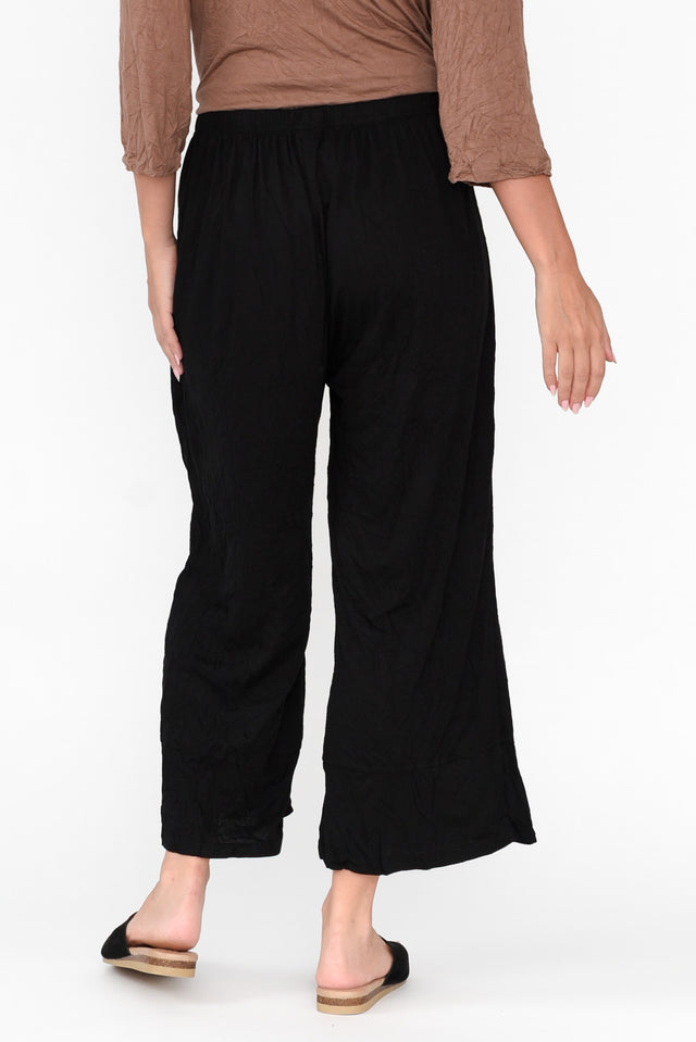 Lira Black Crinkle Cotton Wide Leg Pants