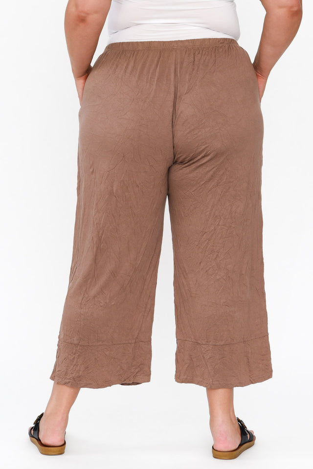 Lira Brown Crinkle Cotton Wide Leg Pants