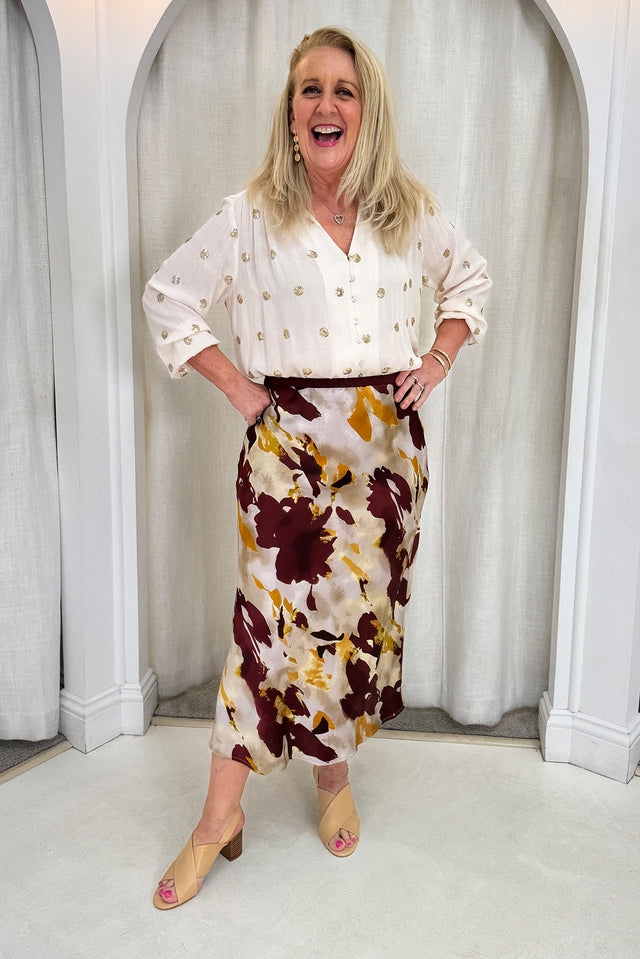 Scout Burgundy Abstract Maxi Skirt