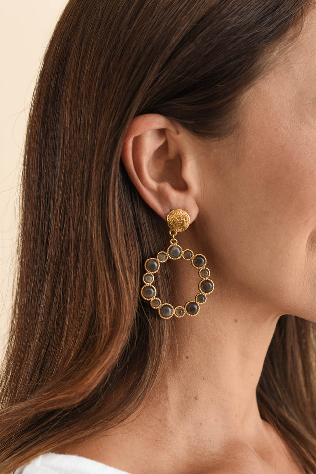 Lively Black Crystal Circle Earrings