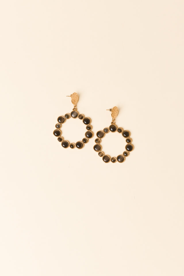 Lively Black Crystal Circle Earrings