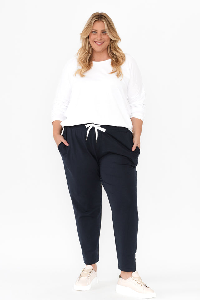 Lobby Navy Cotton Relaxed Sweatpants,Blonde model,alt text|model:Caitlin image 10