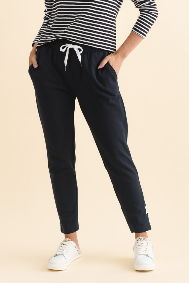 Lobby Navy Cotton Relaxed Sweatpants,Brunette model,alt text|model:MJ image 2