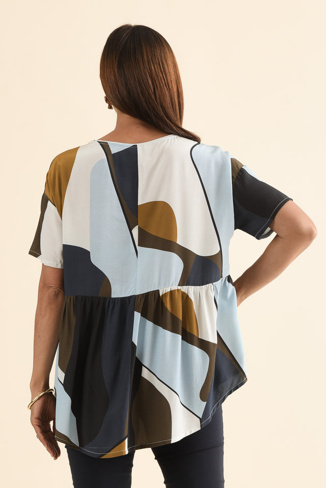 Lockner Navy Abstract Hi Lo Top,Back,Brunette model,alt text|model:Cara image 4