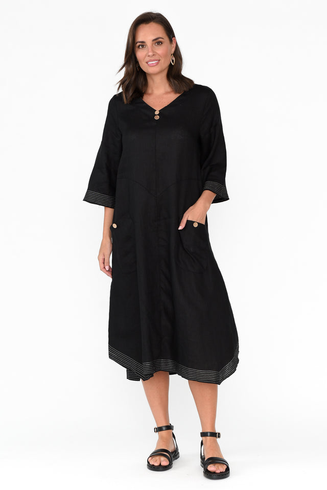 Lolita Black Linen Pocket Dress