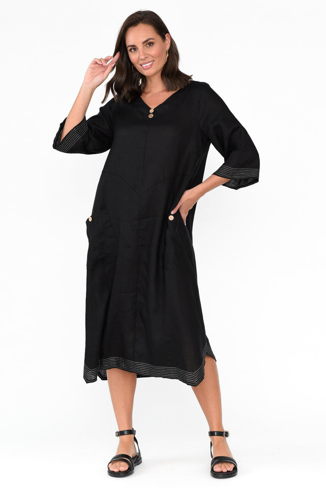 Lolita Black Linen Pocket Dress