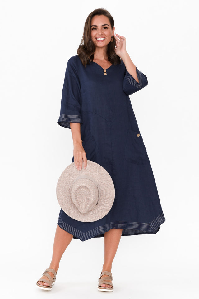 Lolita Navy Linen Pocket Dress