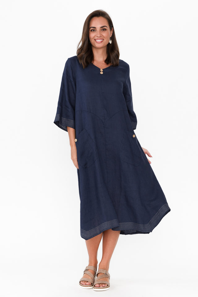 Lolita Navy Linen Pocket Dress